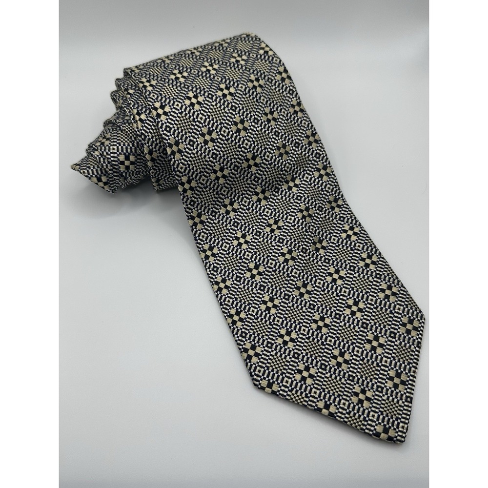 Robert Talbott Best Of Class Nordstrom Tie Geometric‎ Blk/wht Handsewn Silk USA